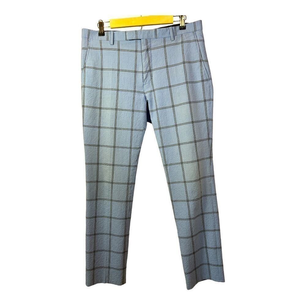 TWISTED TAILOR Men’s Flat Front Windowpane Cosmic Trouser Pants Blue Size 34R